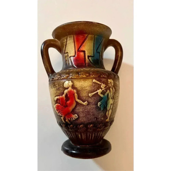 Vintage NORLEANS Jug Vase Greek Motif Pottery Vase  7” Japan - Picture 1 of 9